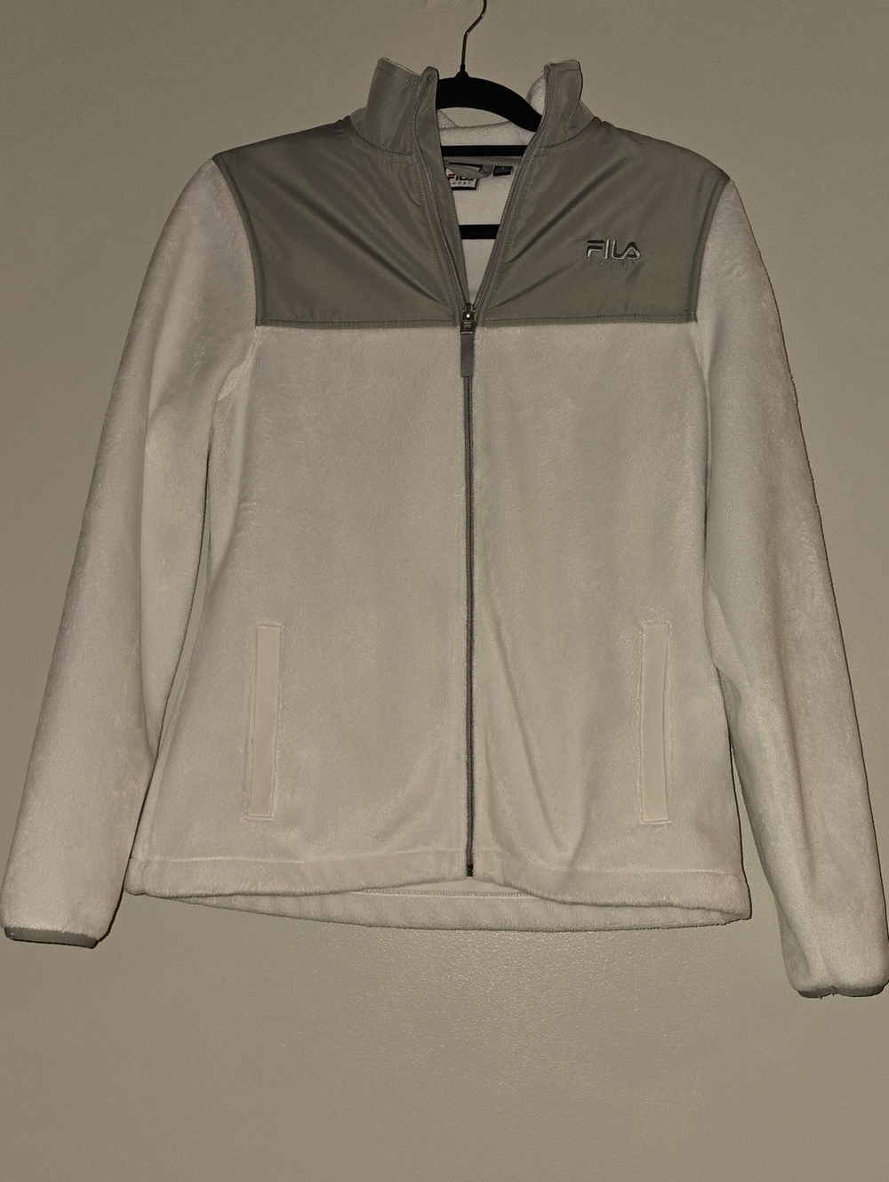 Fila White and Gray Full-Zip Teddy Fleece Jacket